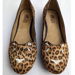 Cliffs By White Mountain Flats Size 8 Roar Leopard Cat Face Shoes Ballet Flat